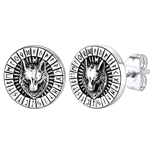 FaithHeart Edelstahl Wikinger Fenrir Wolfkopf Ohrstecker für Herren Jungen Punk Piercing Ohrschmuck mit Geschenkebox für Weihnachten Geburtstag von FaithHeart