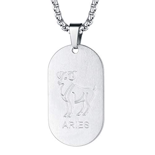 FaithHeart Edelstahl anhänger sternzeichen silber der Widder- Dog Tag Halskette mit Geschenkebox von FaithHeart