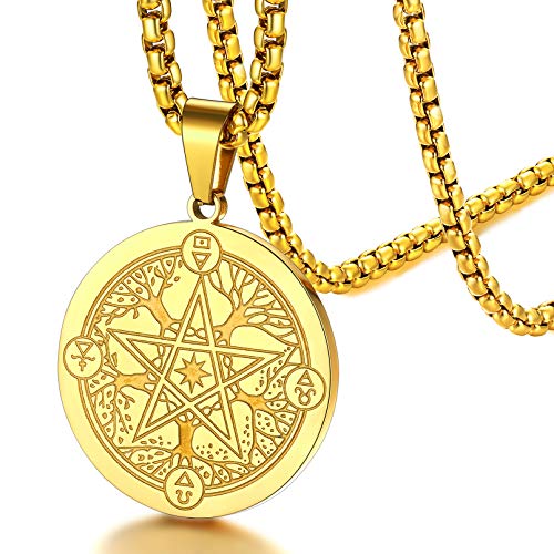 FaithHeart Wicca Elemental Seasons Pentagramm Anhänger Herren Jungen Halskette mit Medaillon Pentagramm Anhänger von FaithHeart