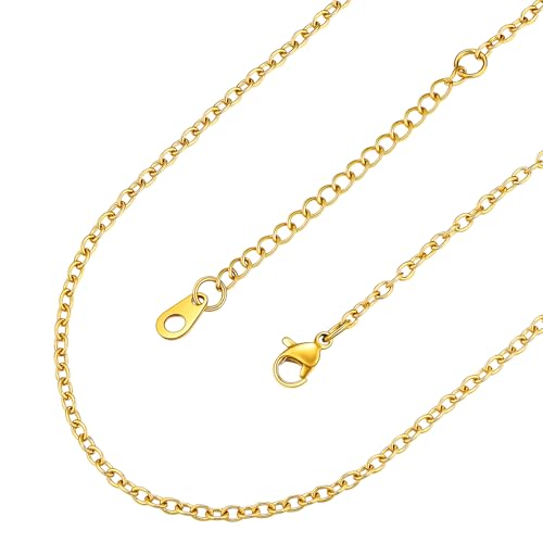 FaithHeart Damen Kette Gold Rolokette 75CM Edelstahlkette lang Halskette Herren 2MM breit Gliederkette Ohne Anhänger Hautverträglich Freundschaftskette Modeschmuck für Tochter von FaithHeart