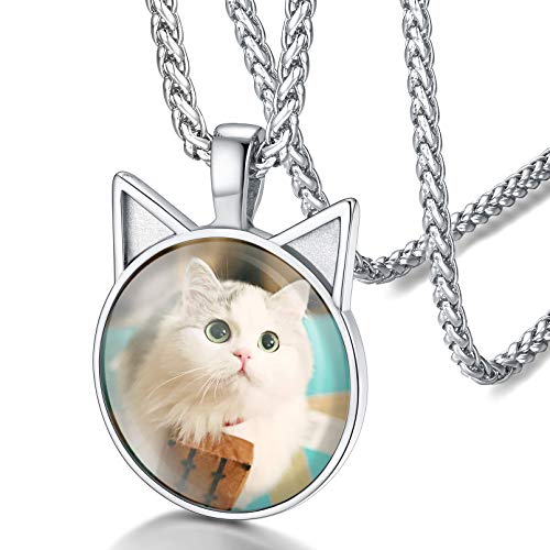 FaithHeart Fotoanhänger für damen mädchen Personalisierter Katze Kettenanhänger mit Foto Text Gravur von FaithHeart