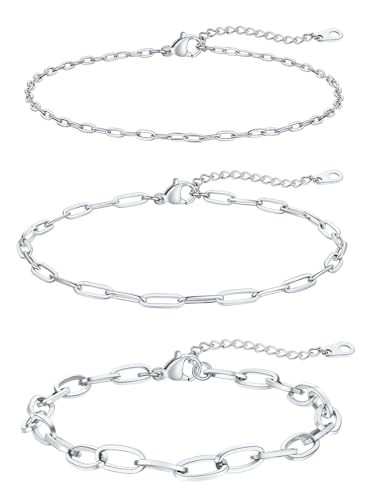FaithHeart Fußkettchen für Damen Fußkette Fussketten Kette Set Wasserfest Layering-Kette 2MM&3MM&6MM breit Gliederkette Ankerkette Rolokette Armband Fußschmuck von FaithHeart