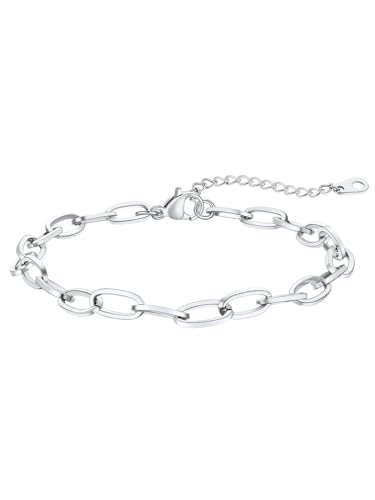 FaithHeart Fußkettchen für Damen Fußkette Fussketten Layering-Kette Wasserfest Gliederkette 6MM breit Ankerkette Rolokette Armband Fußschmuck von FaithHeart
