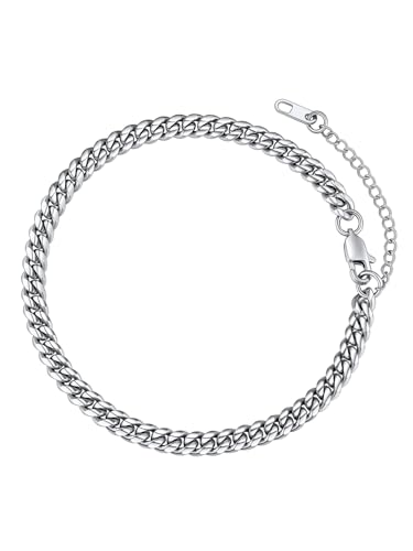 FaithHeart Fußkette für Damen, Edelstahl Massive Fusskettchen,Silber Fußkette 6mm 22cm lang, Sommer Schmuck mit Geschenk für Freundin Ehefrau von FaithHeart