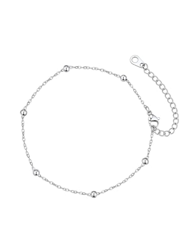 FaithHeart Fußkette für Damen, Edelstahl Massive Fusskettchen,Silber Fußkette 6mm 22cm lang, Sommer Schmuck mit Kugel für Freundin Ehefrau von FaithHeart