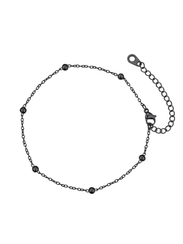 FaithHeart Fußkette für Damen, Schwarz Fußkettchen 22cm lang, Kugelkette Fußschmuck 6mm breit, Sommer Fußschmuck mit Geschenkbox für Geburtstag Muttertag von FaithHeart