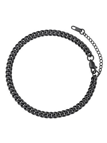 FaithHeart Fußkette für Damen, Schwarz Fußkettchen 22cm lang, Massive Panzerkette Fußschmuck 6mm breit, Sommer Fußschmuck mit Geschenkbox für Geburtstag Muttertag von FaithHeart