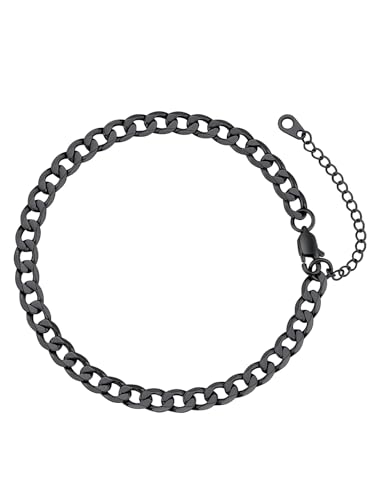 FaithHeart Fußkette für Damen, Schwarz Fußkettchen 22cm lang, Panzerkette Fußschmuck 6mm breit, Sommer Fußschmuck mit Geschenkbox für Geburtstag Muttertag von FaithHeart