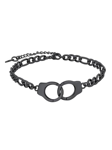 FaithHeart Fußkette für Damen, Schwarz Fußkettchen mit Handschellen, Massive Figarokette Fußschmuck 6mm breit, Sommer Fußschmuck mit Geschenkbox für Geburtstag Muttertag von FaithHeart