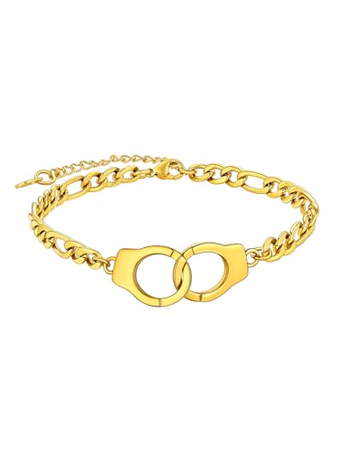 FaithHeart Fußkette für Frauen, 18k Vergoldung Fußkettchen 22cm lang, Figarokette Fußschmuck mit Handschellen für Geburtstag Muttertag von FaithHeart