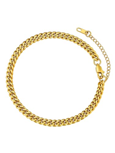 FaithHeart Fußkette für Frauen, 18k Vergoldung Fußkettchen 22cm lang, Massive Panzer Fußschmuck für Geburtstag Muttertag von FaithHeart