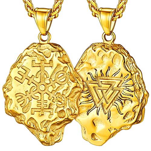 FaithHeart Gold Kompass Anhänger Wikinger Armulett Herren Vikinger Unregelmäßige Vegvisir Anhänger Halskette für Kinder und Jugendlichen von FaithHeart