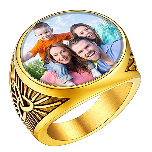 FaithHeart goldener Benutzerdefiniert Fingerring mit Keltischer Knot Symbol Personalilsierter Siegelring mit Foto Text Gravur Herren Damen Bandring für Ihre Freunde und Familie von FaithHeart