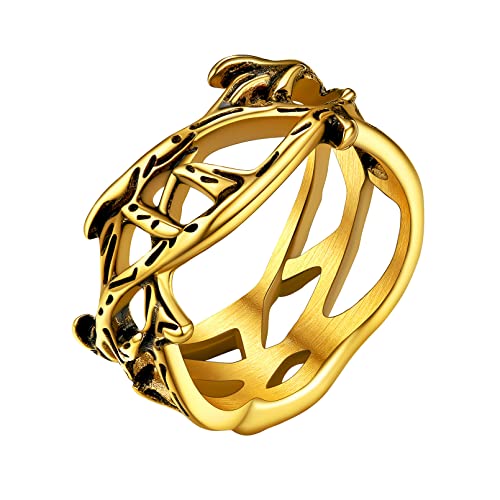 FaithHeart goldener Herren Männer Dornenkrone Ring in Größe 54 Vintage Jesus Dorn Fingerring Punk Siegelring Biker Ring für Weihnachten Geburtstag von FaithHeart