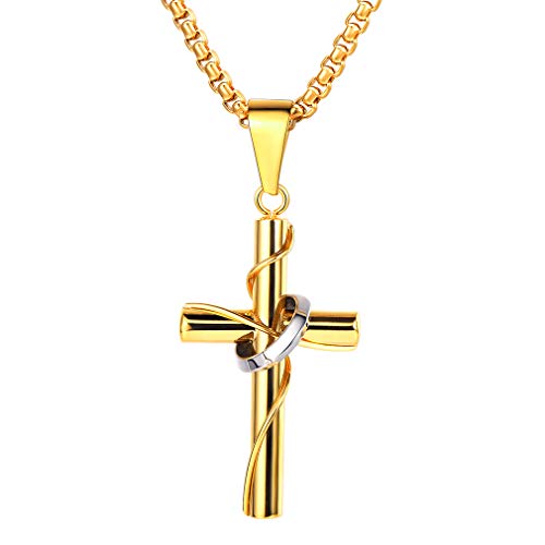 FaithHeart Halskette Herren Damen Kreuz Kette Gravur goldener Kruzifix Anhänger für Freund Jungen Geschenk mit Schmuckbox Gold von FaithHeart