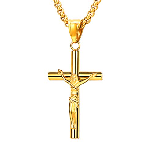 FaithHeart Halskette mit Kreuzanhänger,Herren Jungen goldene Kruzifix Kette Geschenke für Weihnachten von FaithHeart