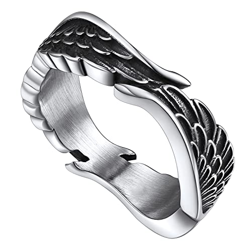 FaithHeart Herren Jungen Feder Ring in Größe 59 Edelstahl Daumenring Flügelring mit Geschenkebox für Valentinstag Geburtstag Vatertag von FaithHeart