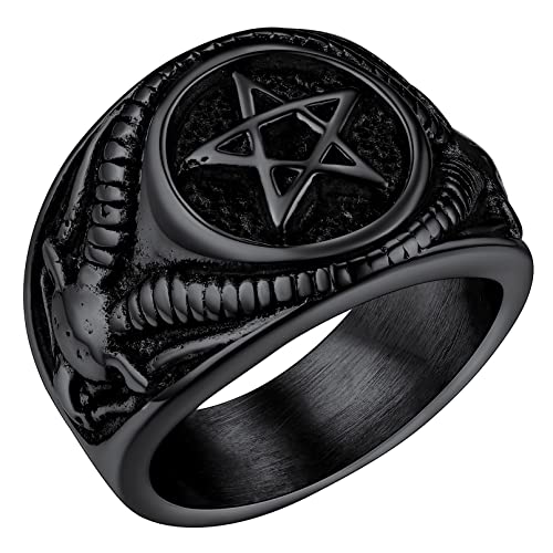 FaithHeart Herren Damen Siegelring Satan Pentagram Ring Retro Fingerring Siegelring mit Geschenkebox für Valentinstag Geburtstag von FaithHeart