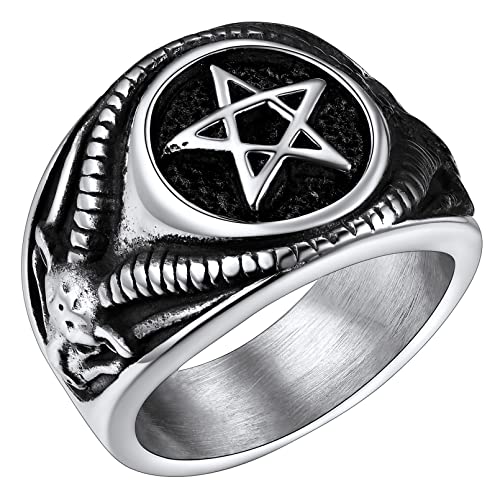 FaithHeart Herren Damen Siegelring Satan Pentagram Ring Retro Fingerring Siegelring mit Geschenkebox für Valentinstag Geburtstag von FaithHeart