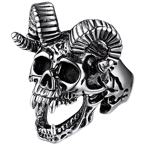 FaithHeart Herren Damen Siegelring Schaf Schädel Ring in Größe 59 Retro Fingerring Goat Skull Ring mit Geschenkebox für Valentinstag Geburtstag von FaithHeart