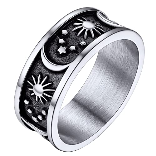 FaithHeart Herren Damen Siegelring Stern Sonne Mond Ring in Größe 59 Retro Fingerring Vintage Bandring Partnerring mit Geschenkebox für Valentinstag Geburtstag von FaithHeart