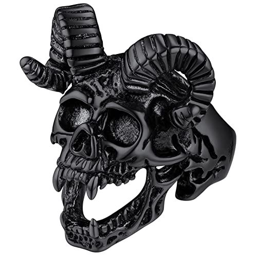 FaithHeart Herren Damen Siegelring Ziegenschädel Ring in Ringgröße 59 Retro Fingerring Goat Skull Ring mit Geschenkebox für Valentinstag Geburtstag von FaithHeart