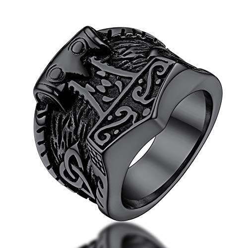FaithHeart Herren Damen Statement Ring Schwarz Viking Thors Hammer Ring Retro Viking Schmuck Mjölnir Fingerring Viking Schmuck mit Geschenkebox für Valentinstag Geburtstag FaithHeart Herren Damen Statement Ring Schwarz Viking Thors Hammer Ring Retro Viking Schmuck Mjölnir Fingerring Viking Schmuck mit Geschenkebox für Valentinstag Geburtstag von FaithHeart