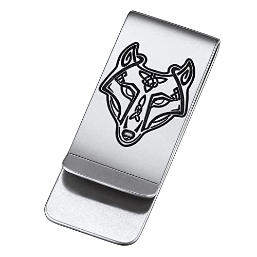 FaithHeart Herren-Geldklammer aus Edelstahl, Kreditkarten-Halter für Herren, minimalistische Metall-Geldklammer, Wolf, Silber, no custom von FaithHeart