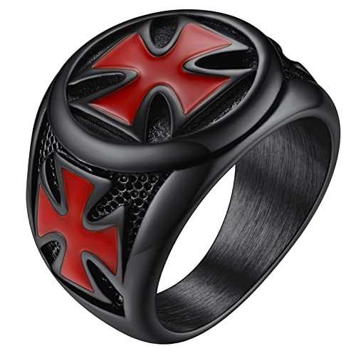 FaithHeart Herren Jungen Bandring in Ringgröße 67 Tempelritter Kreuz Fingerring Punk Style Siegelring Fingerring für Freunden Ehemann von FaithHeart