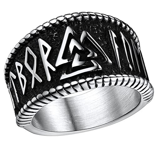 FaithHeart 14.3mm breit Bandring für Herren Jungen Punk Stil Viking Rune Fingerring Valknut Ring für Papa Freunden Ehemann von FaithHeart