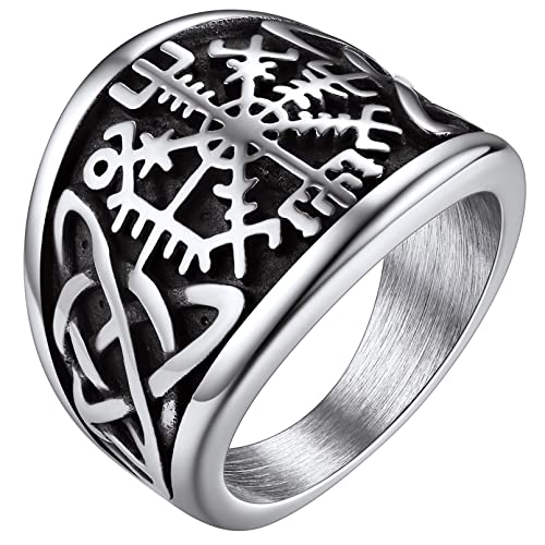 FaithHeart Herren Jungen Viking Kompass Fingerring mit Keltischer Knot Wikinger Siegelring mit Vegvisir Nordischer Style Fingerring für Freunden Ehemann von FaithHeart