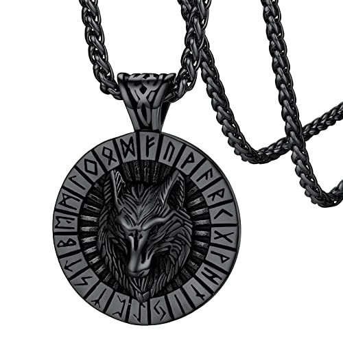 FaithHeart Herren Jungen Viking Wolfkopf Anhänger mit Rune Symbol Wikinger Stil Wolfkopf Anhänger mit Rune Nordischer Amulett für Geburtstag Vatertag Weihnachten von FaithHeart