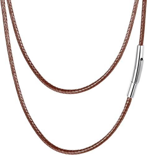 FatihHeart 3mm breit 65cm lang Lederkette Unisex Halskette mit Edelstahl Verschluss mit Geschenkebox und Schmuckbeutel für Kinder und Jugendlichen von FaithHeart
