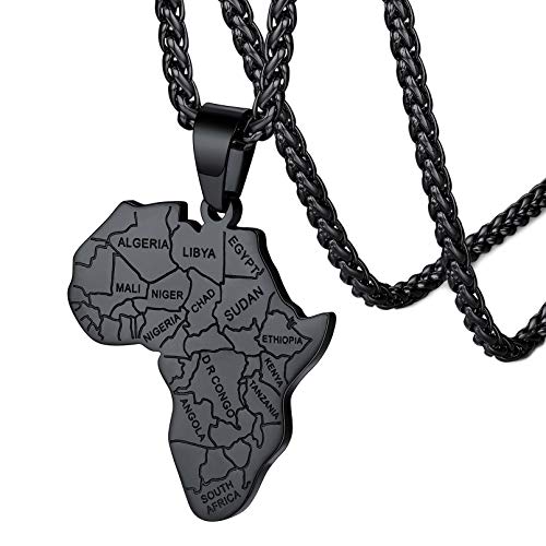 FaithHeart Herren Männer Afrika Landkarte Halskette mit Gravur Hip pop Kettenanhänger Afrikanische Landkarte Kette für Männer Herren von FaithHeart