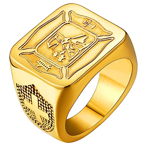 FaithHeart Herren Männer Fingerring Heiliger Florian Fingerring goldener Schutzengel Florian Ring mit Geschenkebox für Freunden Ehemann von FaithHeart