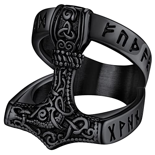 FaithHeart Herren Männer Fingerring Viking Thors Hammer Ring schwarz Mjölnir Fingerring mit Rune Symbol Partnerring Punk Fingerring für Halloween Geburtstag von FaithHeart