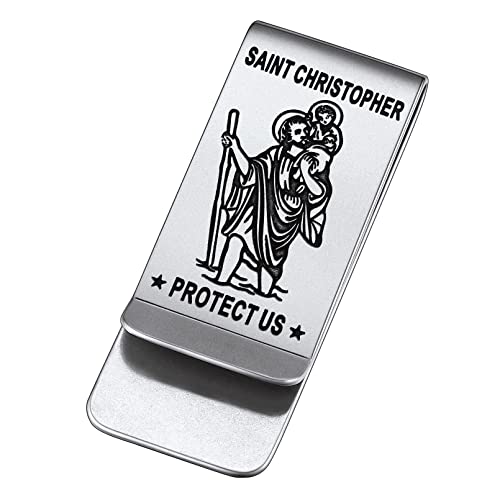 FaithHeart Herren Männer Geldscheinklammer Saint Christophorus Geldclip Schutzpatron Christophorus Money Clip mit Geschenkebox für Geburtstag Vatertag von FaithHeart