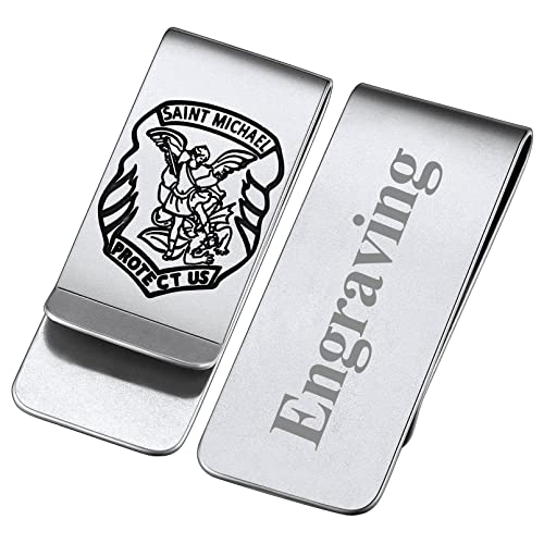 FaithHeart Herren Männer Geldscheinklammer Saint Michael Geldclip Edelstahl Heiliger Michael Money Clip Schtuzpatron Amulett mit Gravur für Vatertag von FaithHeart