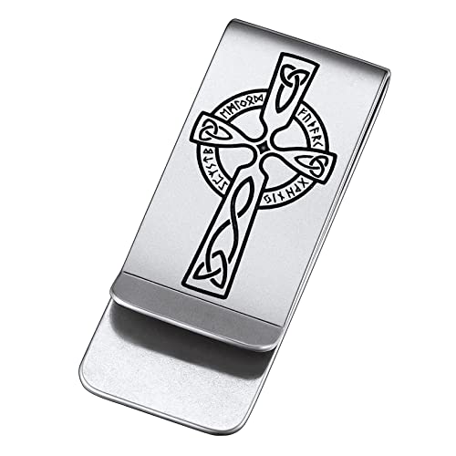 FaithHeart Herren Männer Geldscheinklammer Wikinger Keltischer Kreuz Geldclip mit Rune Symbol Nordischer Wikinger Symbol Money Clip mit Geschenkebox für Vatertag von FaithHeart