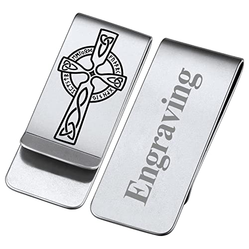 FaithHeart Herren Männer Geldscheinklammer Wikinger Keltischer Kreuz Geldclip mit Rune Symbol Nordischer Wikinger Symbol Money Clip mit Gravur für Vatertag von FaithHeart