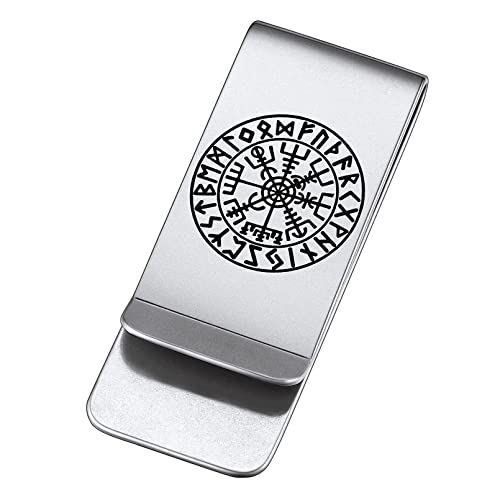 FaithHeart Herren Männer Geldscheinklammer Wikinger Vegvisir Geldclip mit Rune Symbol Nordischer Wikinger Symbol Money Clip mit Geschenkebox für Vatertag von FaithHeart