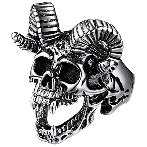 FaithHeart Herren Männer Goat Skull Ring Retro Ziegenschädel Fingerring in Größe 67 Hip pop Statement Ring Partnerring Freundschaftsring für Geburtstag Halloween von FaithHeart