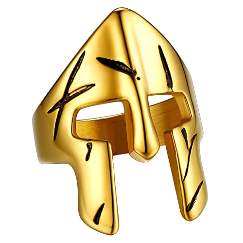 FaithHeart Herren Punk Griechenland Sparta Fingerring in Größe 72 goldener Sparta Helm Siegelring Jungen Partnerring Freundschaftsring für Valentinstag Weihnachten von FaithHeart