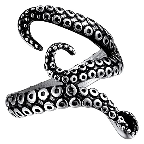 FaithHeart Herren Punk Jungen Kraken Fingerring Edelstahl Vintage Siegelring in Größe 72 Jungen 3 Tentakel Fingerring Partnerring Freundschaftsring für Valentinstag Weihnachten von FaithHeart