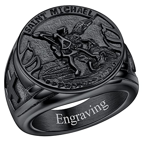 FaithHeart Herren Saint Michael Siegelring Männer Fingerring Bandring mit Geschenkebox Heiliger Michael Schmuck für Polizei von FaithHeart