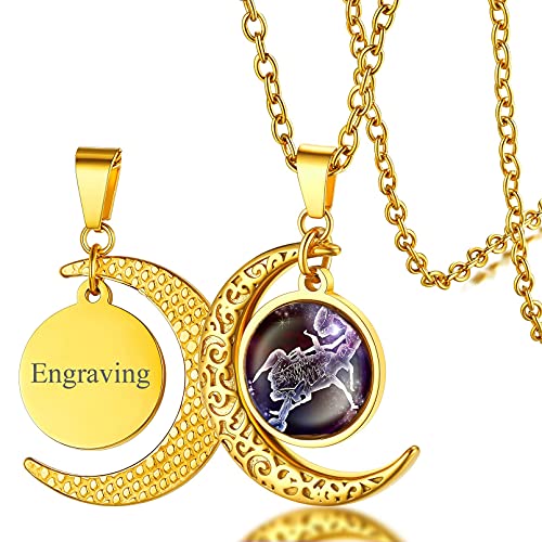 FaithHeart Horoskop Schmuck für Damen Herren Glamouröse Halbmond Halskette mit Waage Münze Anhänger Sternbild Anhänger mit Ihr Wunsch Gravur für Muttertag Geburtstag von FaithHeart