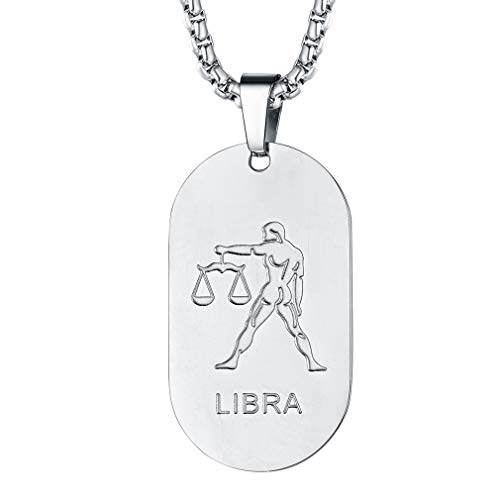 FaithHeart Edelstahl Silber Sternzeichen Waage Anhänger ketten herren mit Sternbild Anhänger mit Wunsch Gravur von FaithHeart