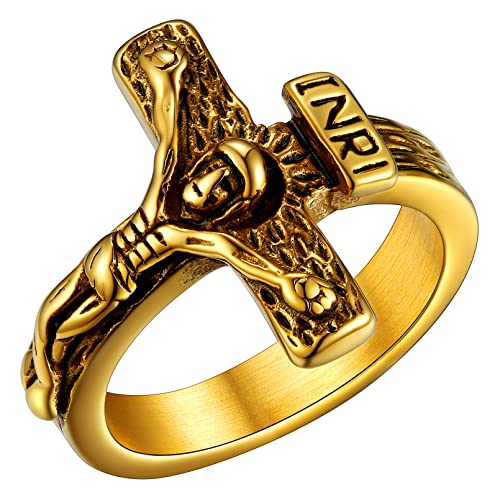 FaithHeart INRI Kreuz Fingerring für Herren Männer Religiöser Schmuck Jesus Kruzifix Ring in Größe 54.4 für Weihnachten Vatertag Valentinstag von FaithHeart