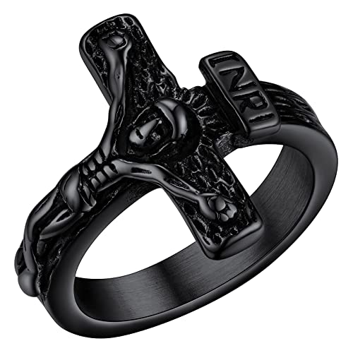 FaithHeart INRI Kreuz Fingerring für Herren Männer Religiöser Schmuck Jesus Kruzifix Ring in Größe 54.4 für Weihnachten Vatertag Valentinstag von FaithHeart