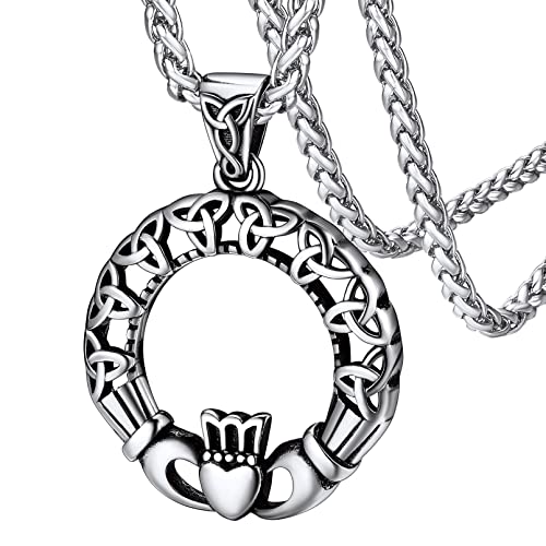 FaithHeart Irischer Claddagh Anhänger Halskette mit Keltischer Knot Symbol Irische Claddagh Kette mit Geschenkebox für Verlorbung Hochzeit von FaithHeart